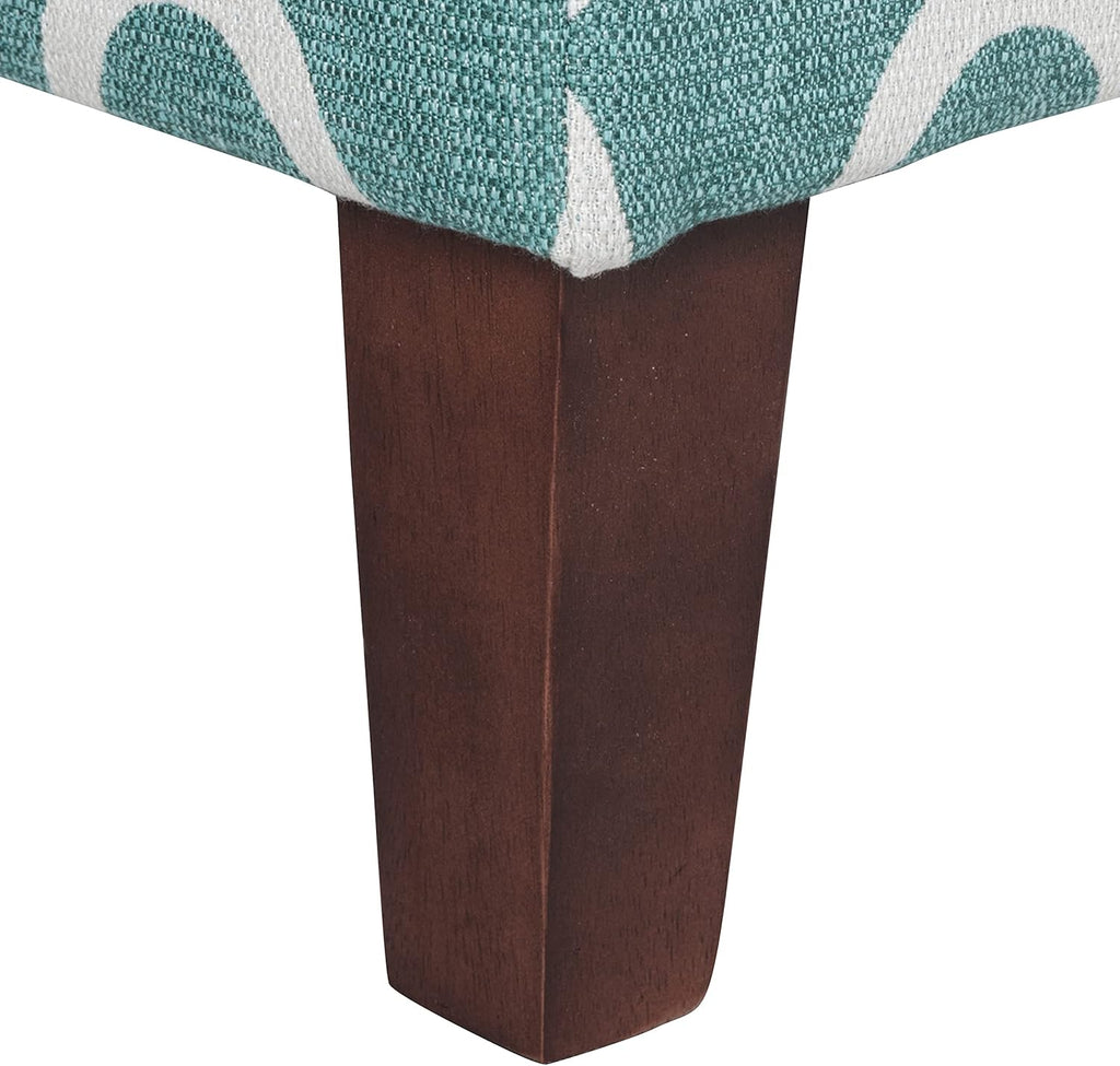 Large Teal Blue Geometric Upholstered Rectangular Storage Ottoman Bench with Hinged Lid