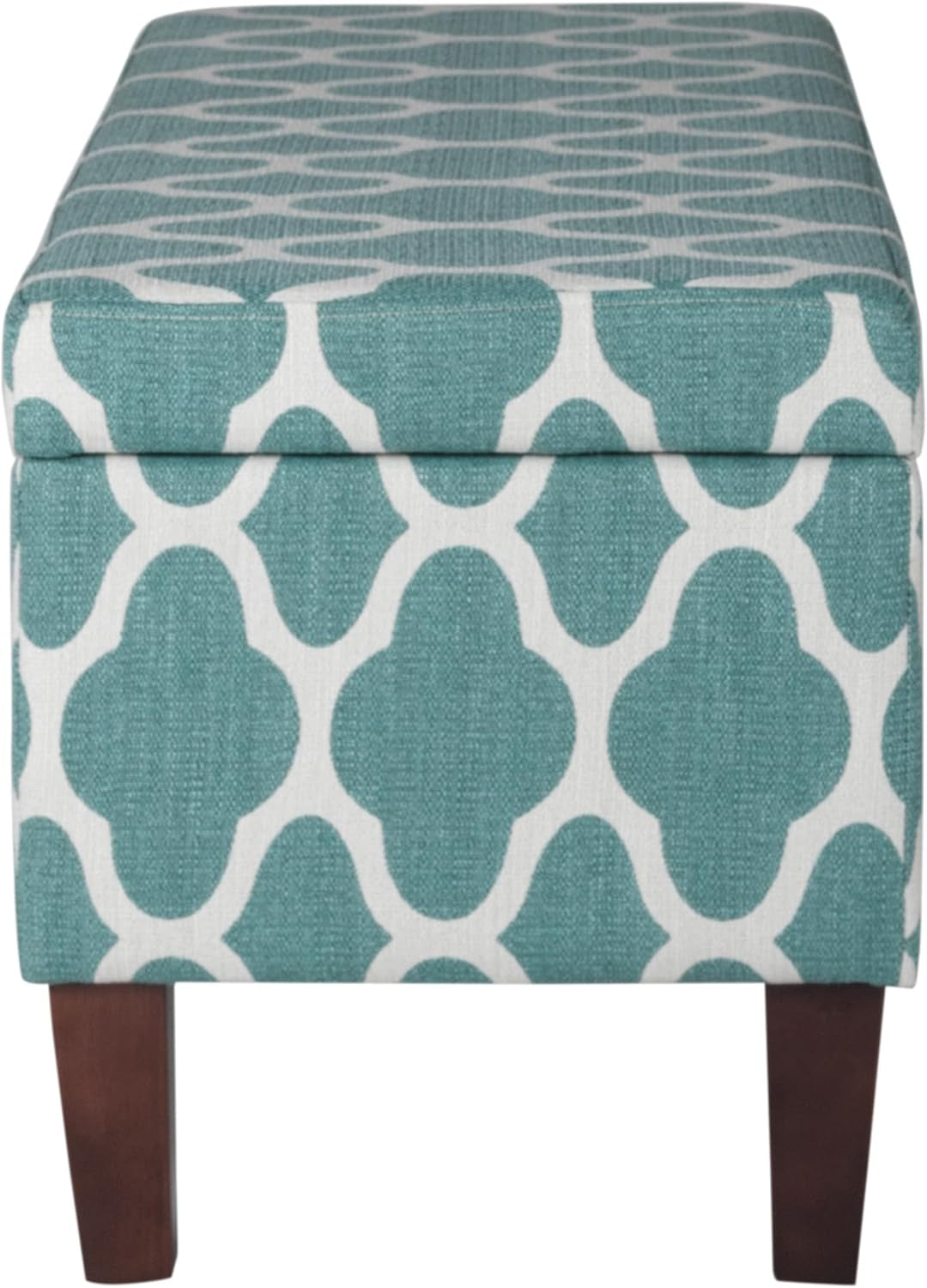 Large Teal Blue Geometric Upholstered Rectangular Storage Ottoman Bench with Hinged Lid