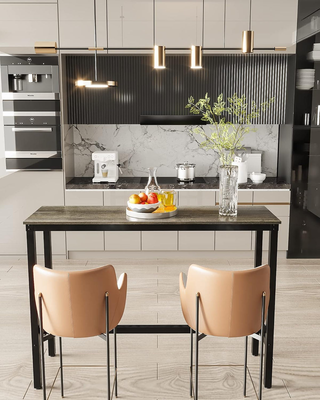Bar Table, Bar Height Pub Table, Counter Height Table with Sturdy Metal Frame, Rectangular High Top Table for Kitchen & Dining, Living Room (47.24", Black Oak)