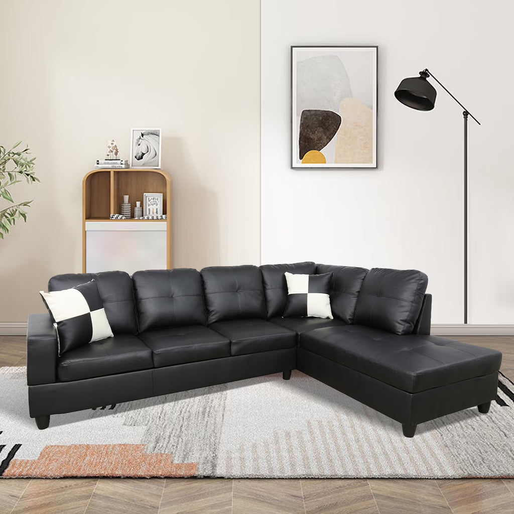 Convertible L-Shaped Sectional Sofa for Compact Living Spaces, Black (Excludes Ottoman)