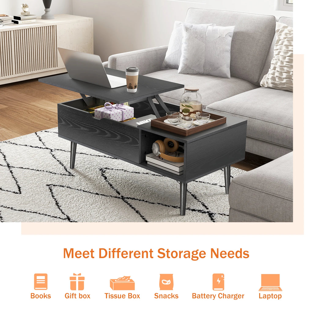 Adjustable Lift-Top Coffee Table with Storage Shelf - 39.37" x 19.7" Wooden Dining and Living Room Desk