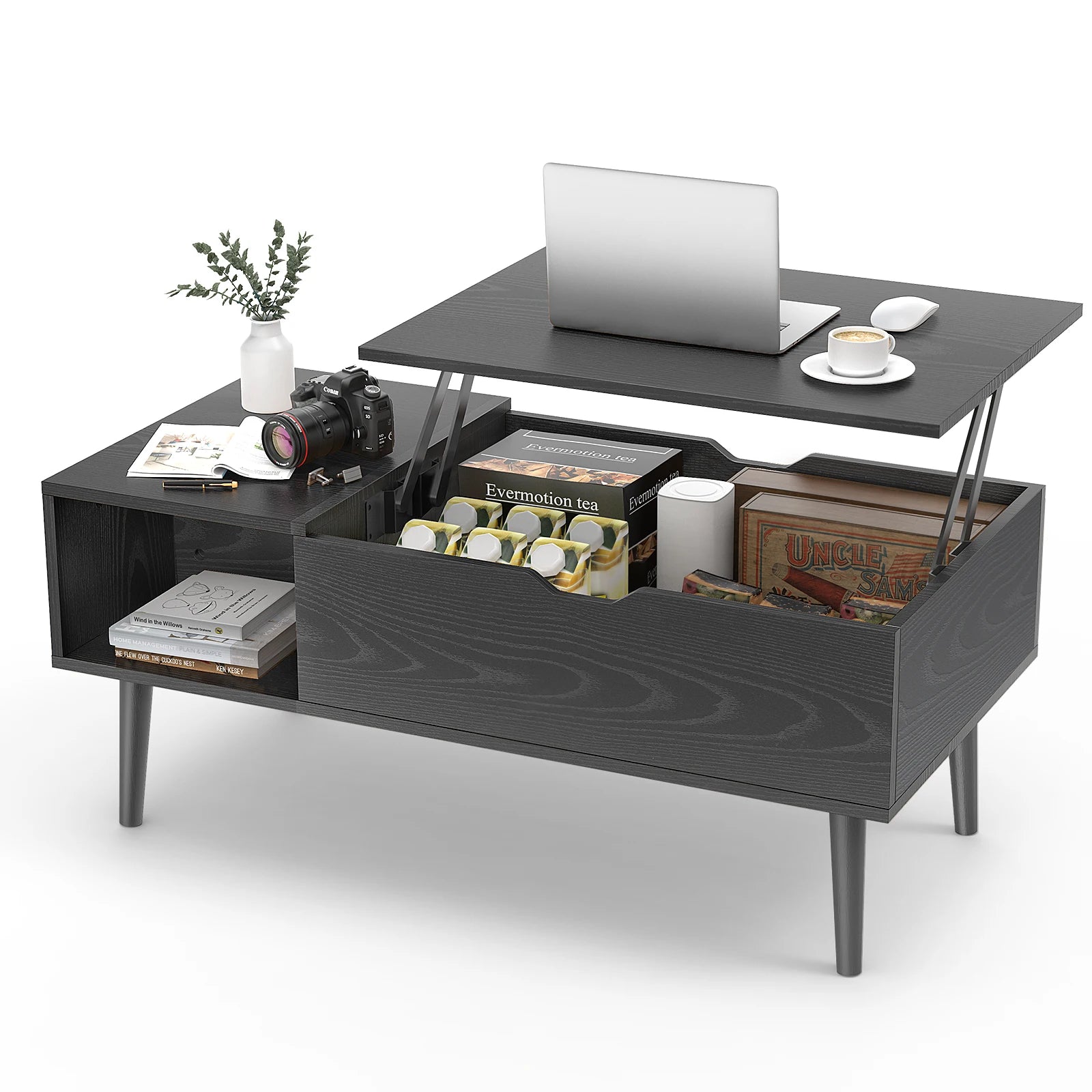 Adjustable Lift-Top Coffee Table with Storage Shelf - 39.37" x 19.7" Wooden Dining and Living Room Desk
