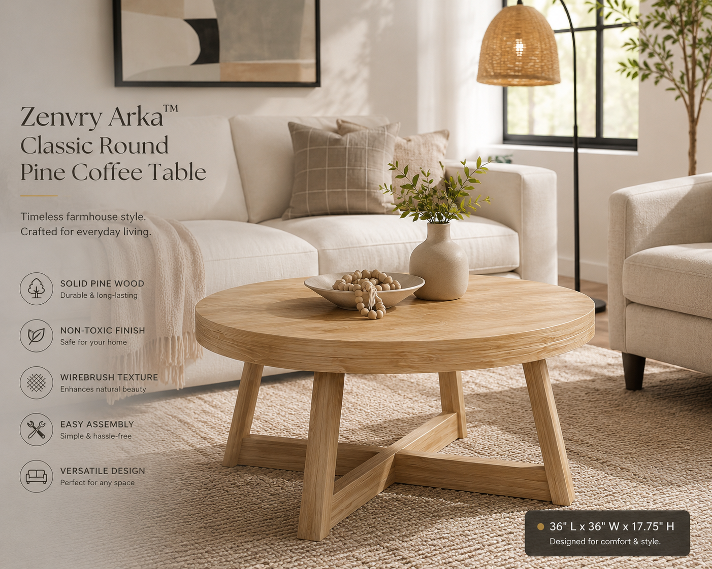 Arka™ Round Pine Coffee Table