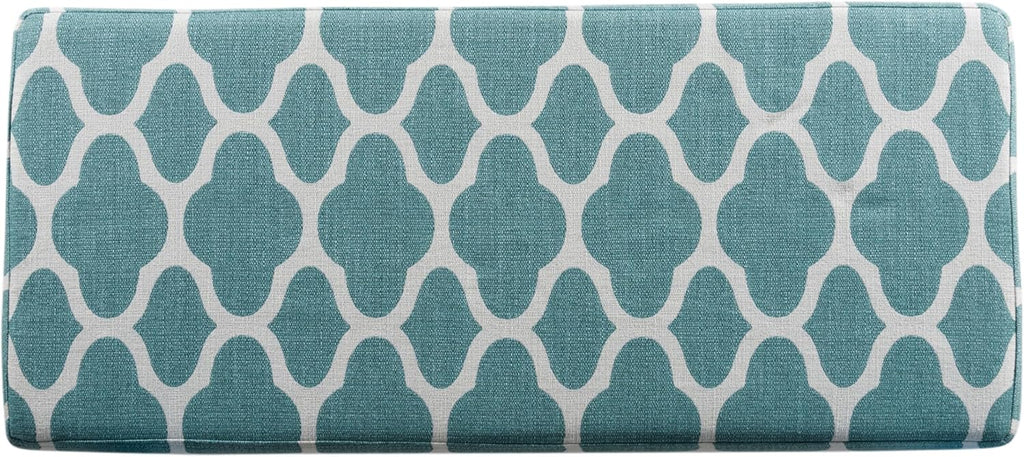 Large Teal Blue Geometric Upholstered Rectangular Storage Ottoman Bench with Hinged Lid