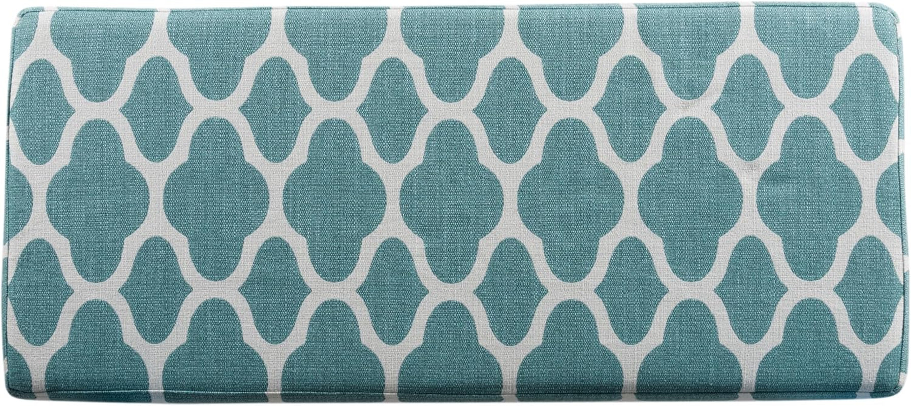 Large Teal Blue Geometric Upholstered Rectangular Storage Ottoman Bench with Hinged Lid