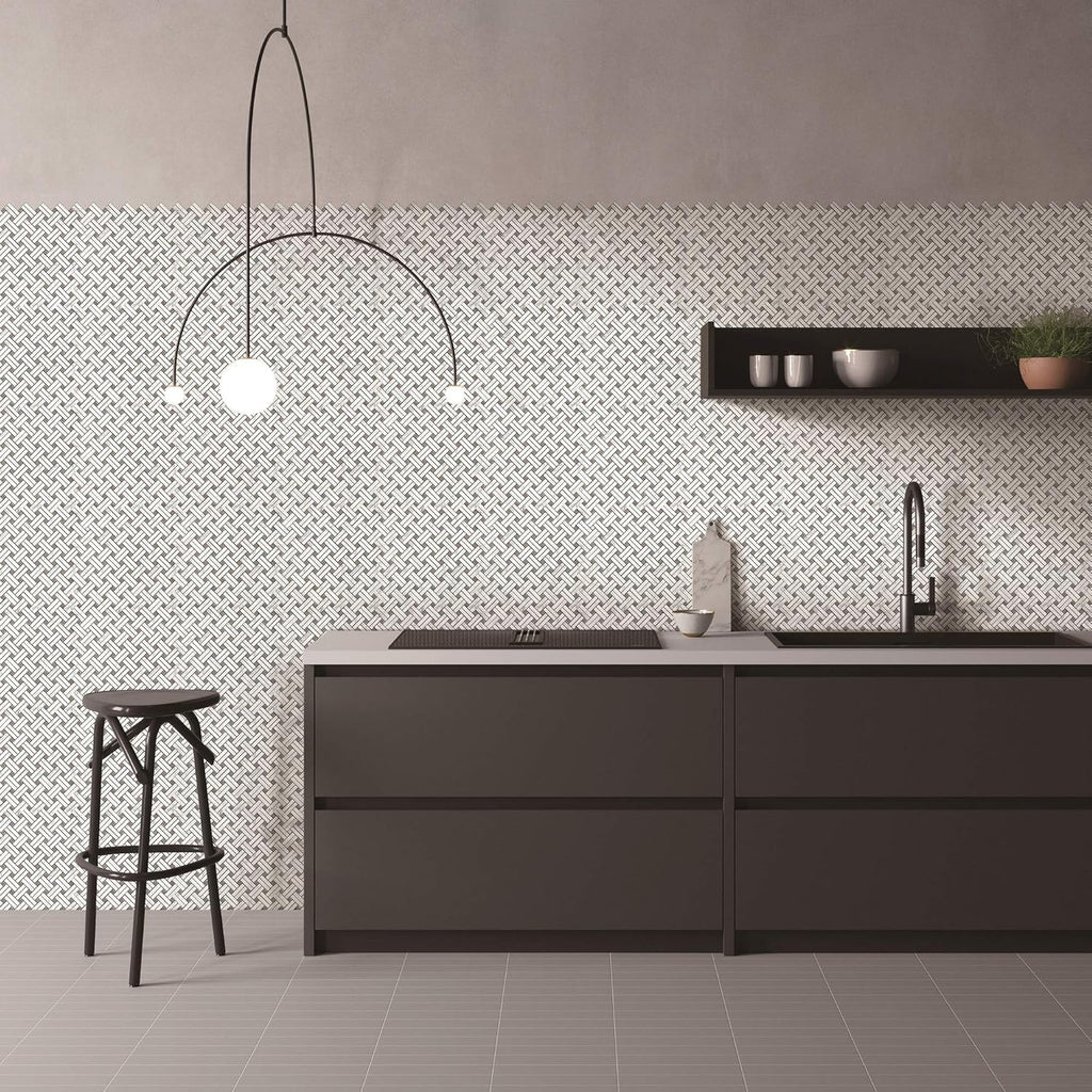 5 Sheets Marble Mosaic Tile for Kitchen Backsplash, Bathroom Shower Floor Etc, Knot Collection, Strips and Dots, 12"X12"X3/8", Polished (Set of 5 Sheets, MM 7201 - Basket)