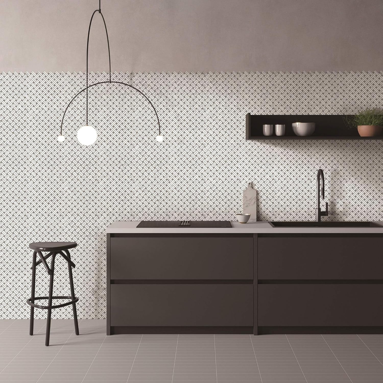 5 Sheets Marble Mosaic Tile for Kitchen Backsplash, Bathroom Shower Floor Etc, Knot Collection, Strips and Dots, 12"X12"X3/8", Polished (Set of 5 Sheets, MM 7201 - Basket)