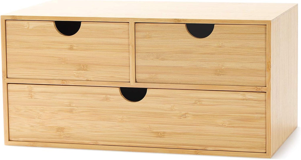 Bamboo Desk Drawer Organizer with Three Drawers for Efficient Tabletop Storage in Office and Home