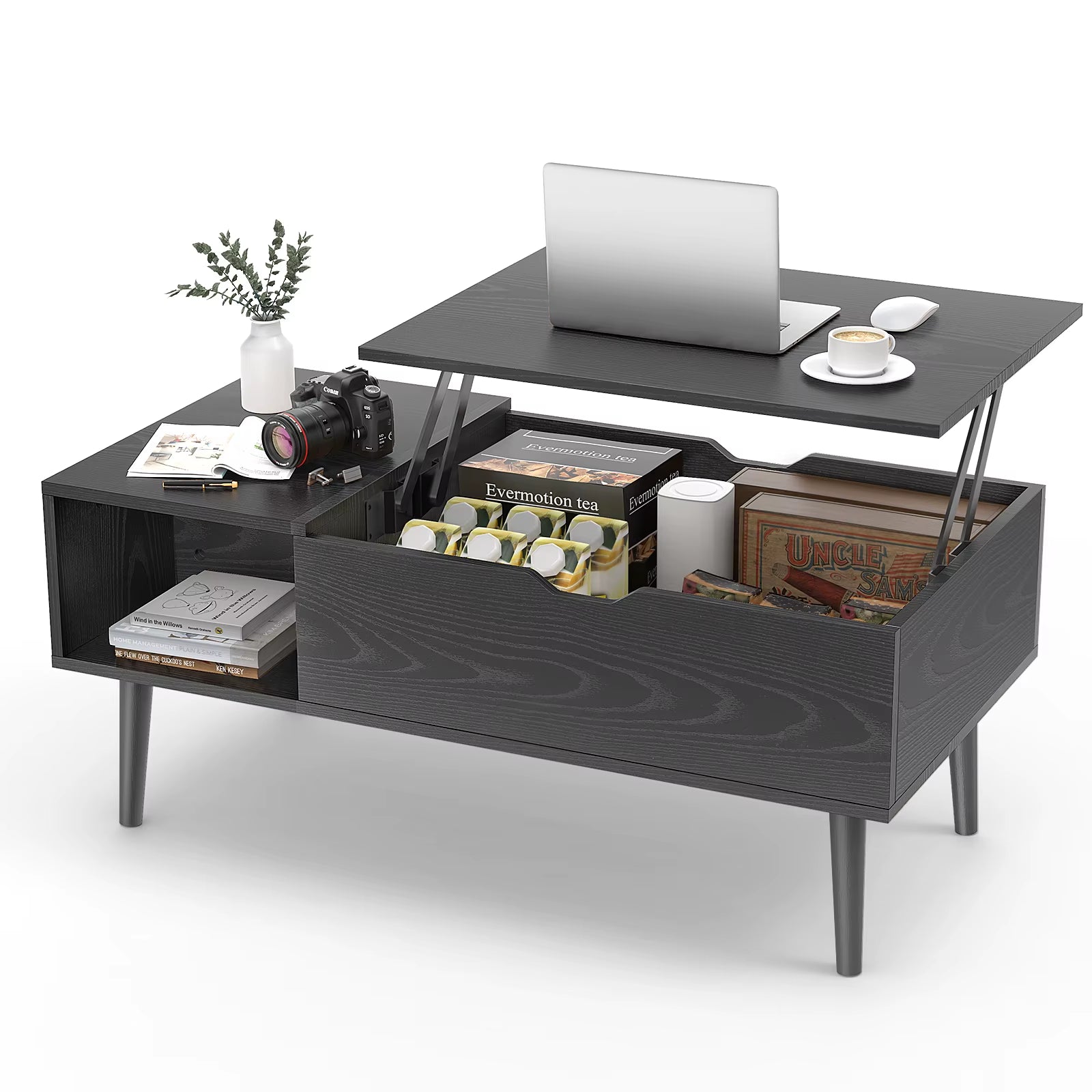 Adjustable Lift-Top Coffee Table with Storage Shelf - 39.37" x 19.7" Wooden Dining and Living Room Desk