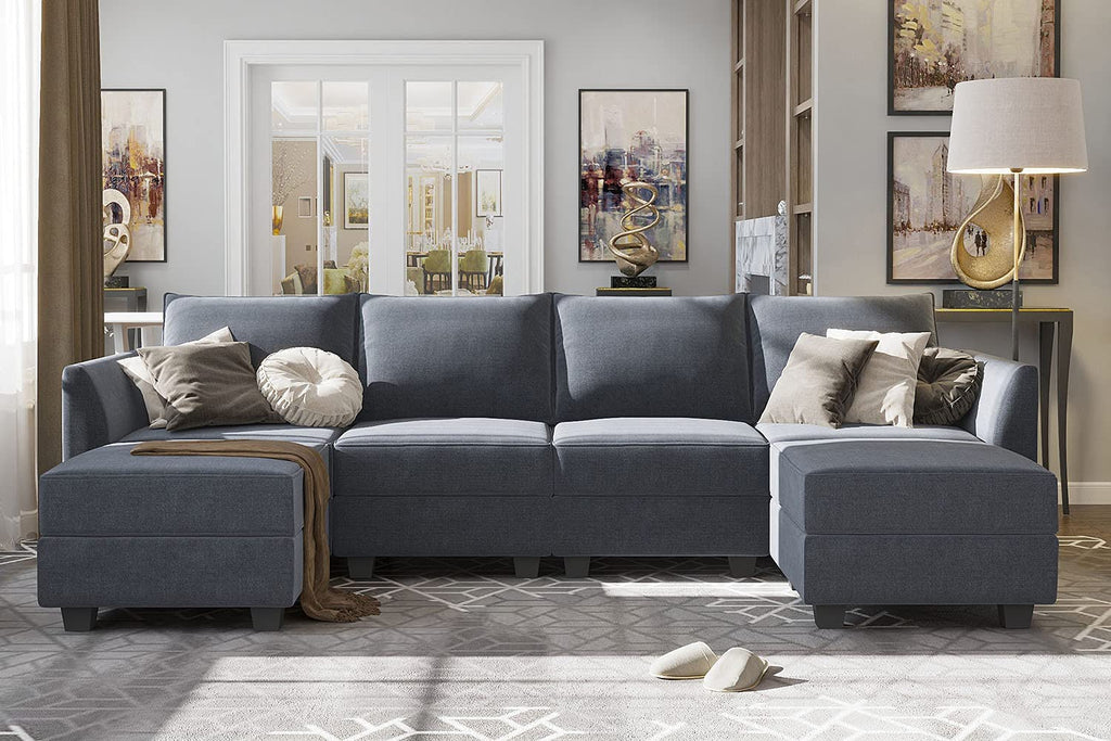 Modular U-Shaped Sectional Sofa with Reversible Chaise and Storage in Bluish Grey