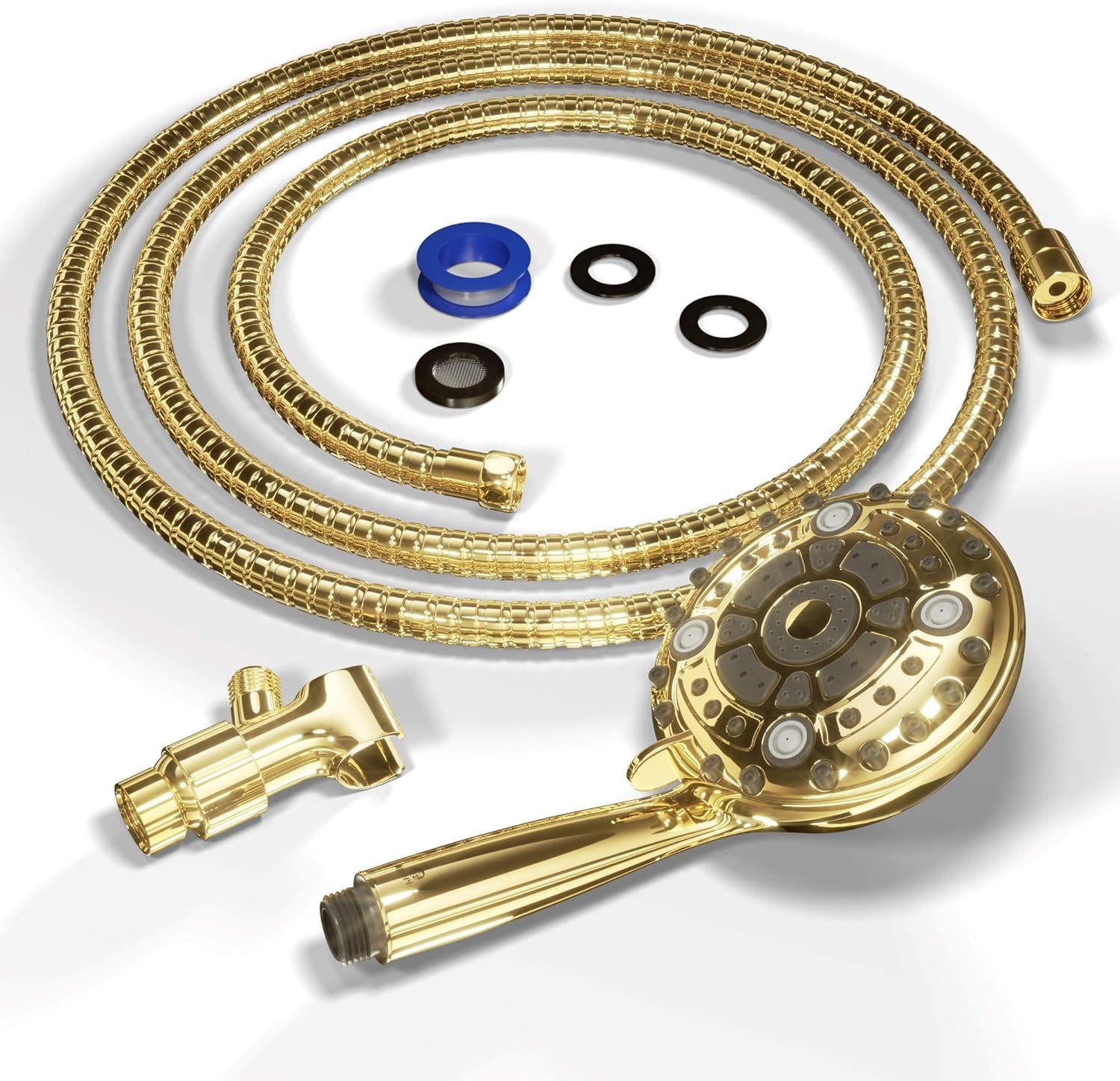 Aquarius Mist Gold Shower Head with Handheld, 6 Spray Settings 4.9 Inch Gold Hand Held Shower Head with Long Hose, Adjustable Mount Holder & Teflon Tape, Polished Brass