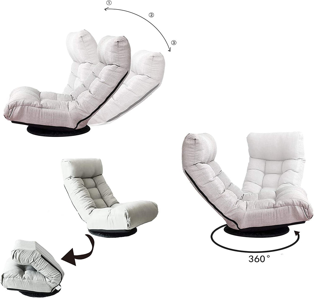 Chaise Lounge Sofa with 360-Degree Swivel, Adjustable Recliner Chair for Gaming and Relaxation, Foldable Design with Comfortable Backrest and Footrest, Grey
