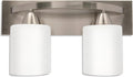 Bathroom Light Fixtures - 2 Lights, Oil-Rubbed Nickel Vanity Lights with Milk Glass Shades - Interior Lighting over Mirror - E26, 100W LED, Bulbs Not Included
