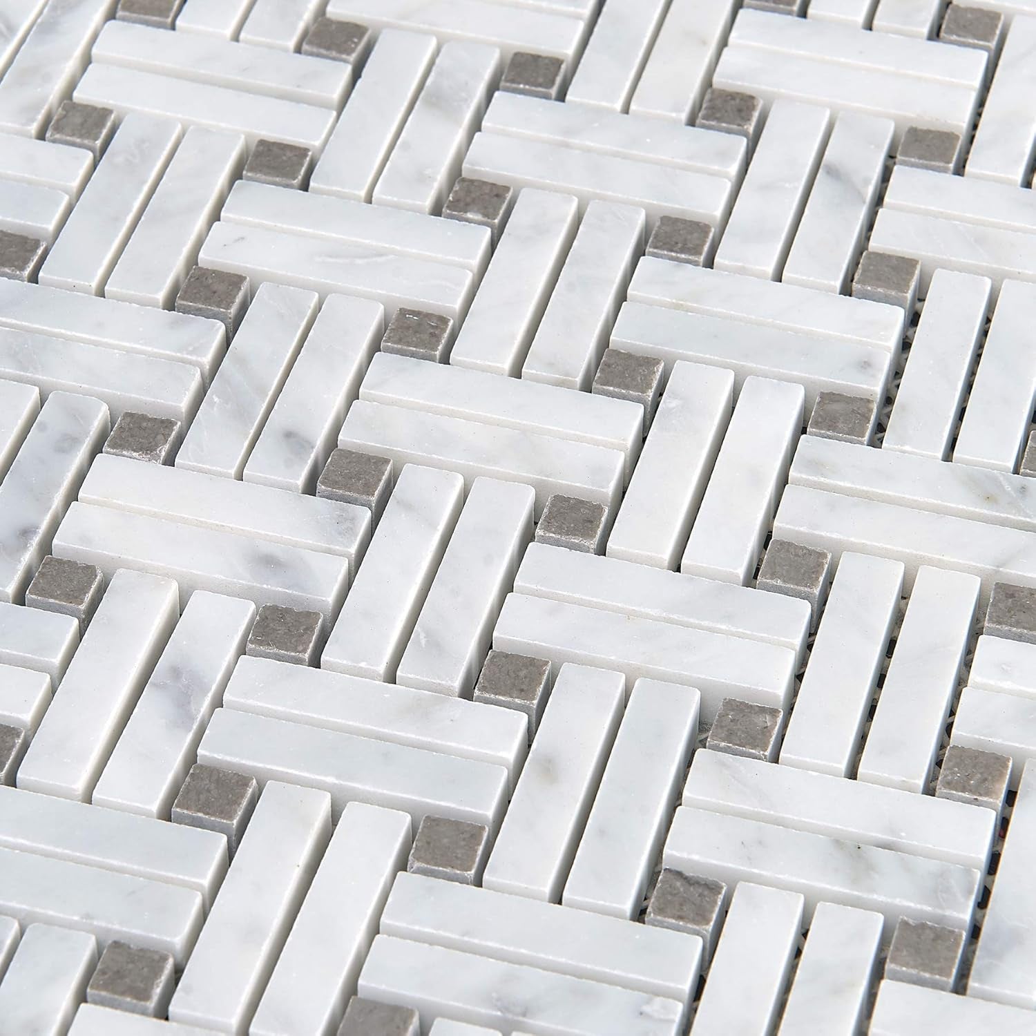 5 Sheets Marble Mosaic Tile for Kitchen Backsplash, Bathroom Shower Floor Etc, Knot Collection, Strips and Dots, 12"X12"X3/8", Polished (Set of 5 Sheets, MM 7201 - Basket)