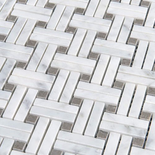 5 Sheets Marble Mosaic Tile for Kitchen Backsplash, Bathroom Shower Floor Etc, Knot Collection, Strips and Dots, 12"X12"X3/8", Polished (Set of 5 Sheets, MM 7201 - Basket)