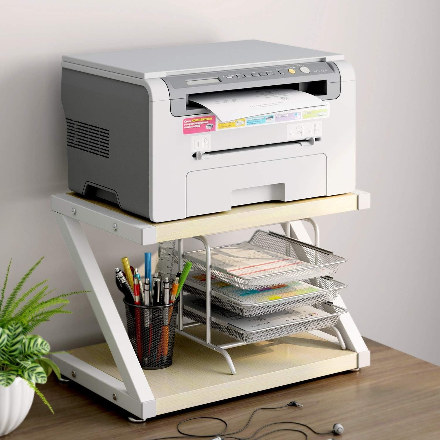 Desktop Stand for Printer - Desktop Shelf with anti - Skid Pads for Space Organizer as Storage Shelf, Book Shelf, Double Tier Tray with Hardware & Steel for MINI 3D Printer by