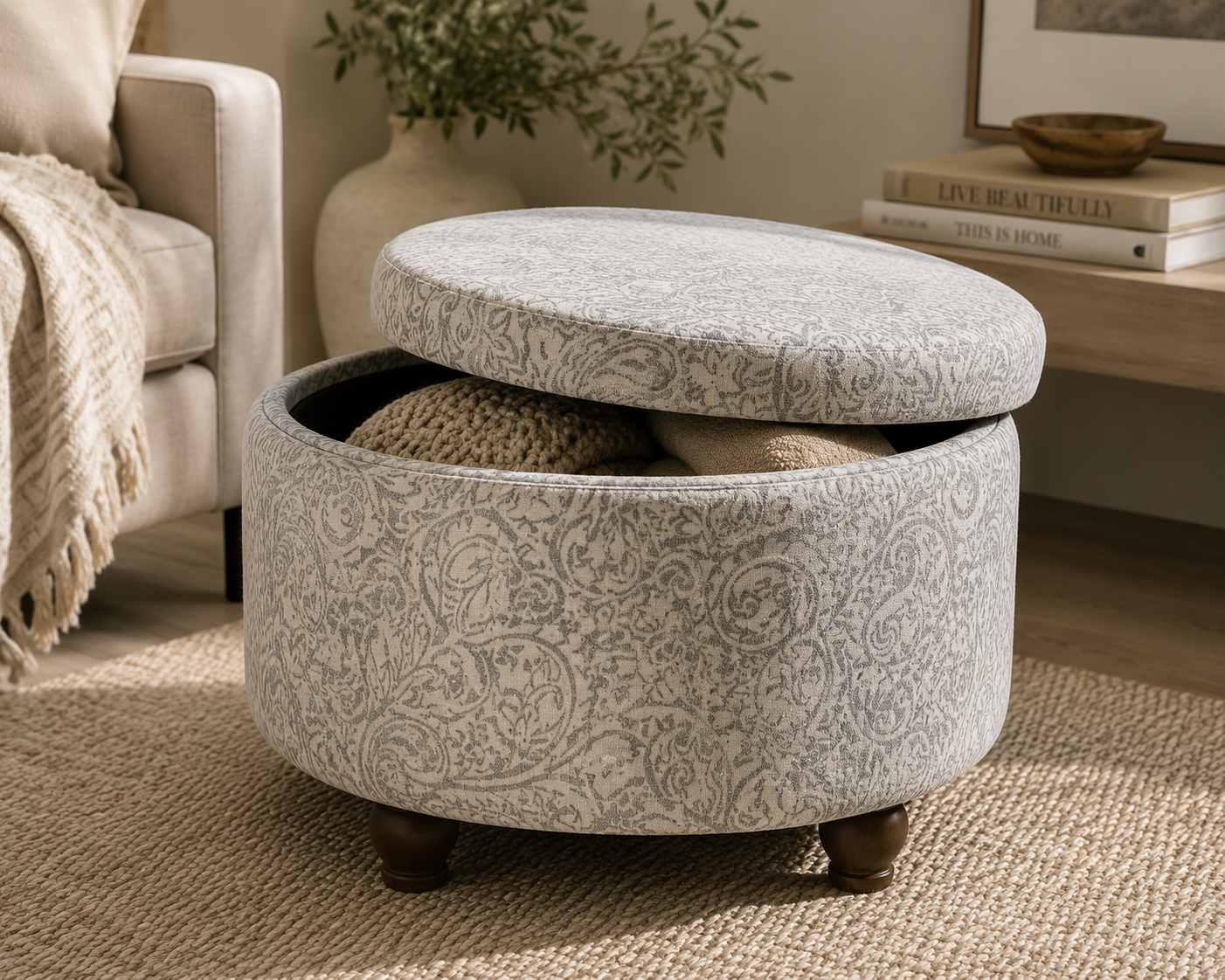 Zenvry Orin™ Floral Storage Ottoman