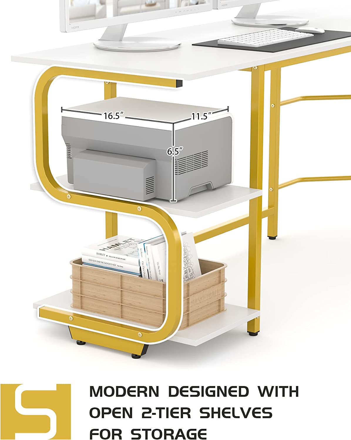 Reversible L-Shaped Desk with Ample Surface Area, 61-Inch Durable Corner Workstation with Storage Shelves, Premium Office Computer Desk for Home and Gaming Use