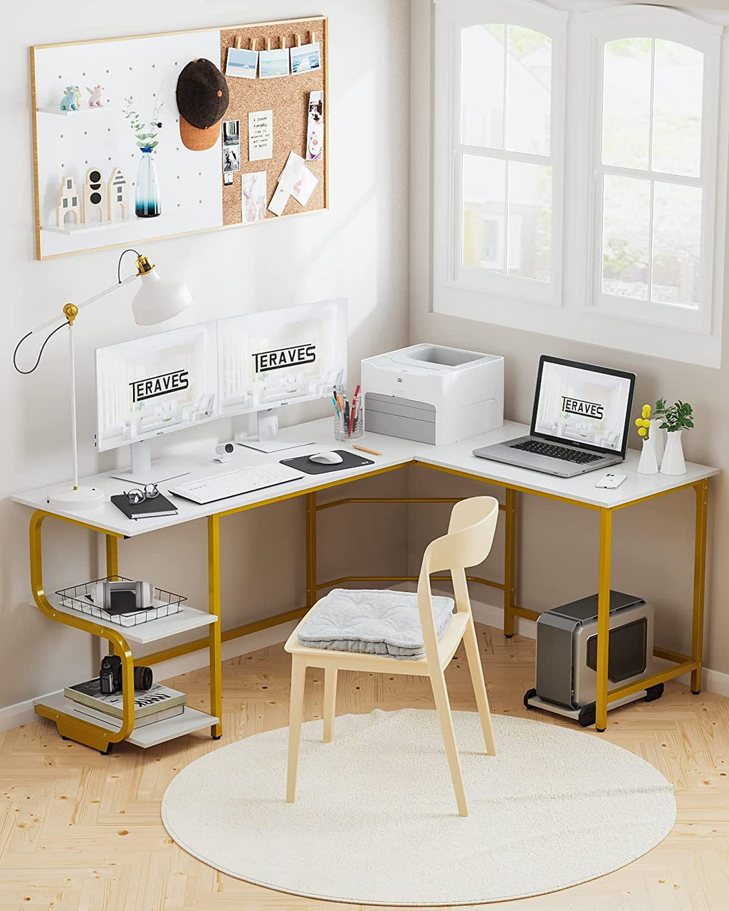 Reversible L-Shaped Desk with Ample Surface Area, 61-Inch Durable Corner Workstation with Storage Shelves, Premium Office Computer Desk for Home and Gaming Use