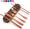 Travel Utensils,Reusable Silverware Set to Go Portable Cutlery Set with a Waterproof Carrying Case for Lunch Boxes Workplace Camping School Picnic (Browngridcase/Rosegold)