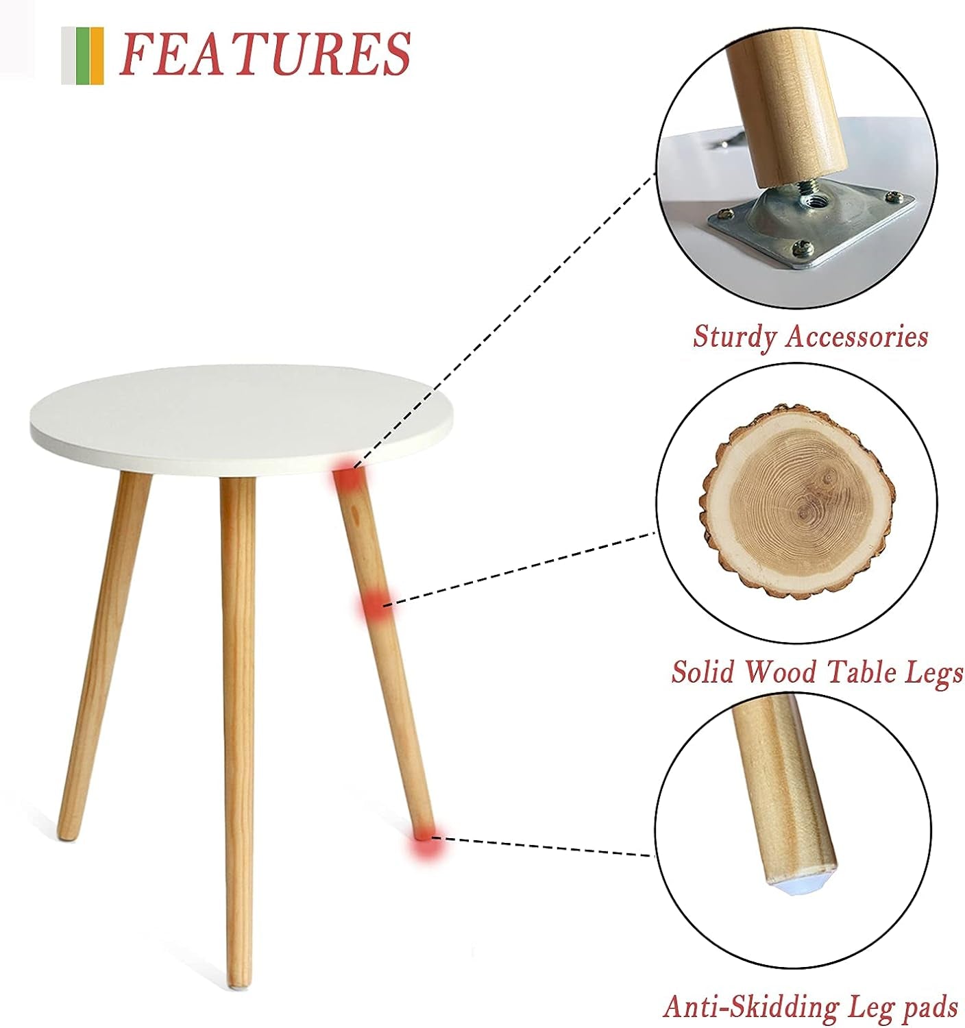 Modern Round Side Table - Compact Accent Table Nightstand for Living Room, Bedroom, and Office - 15.7''D x 19.69''H (White)