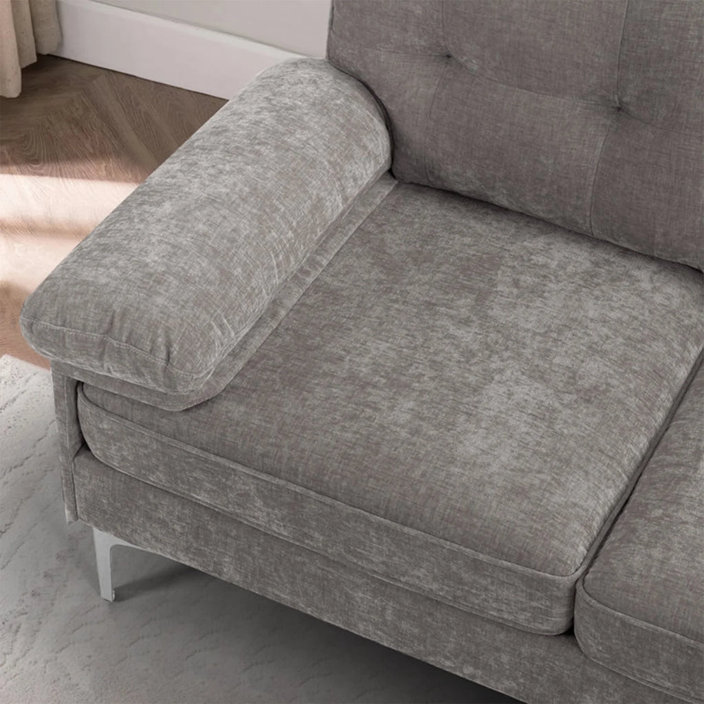 Convertible L-Shaped Sectional Sofa with Reversible Chaise Lounge in Gray Chenille Fabric, Ideal for Living Room, Apartment, or Office, Seats 3