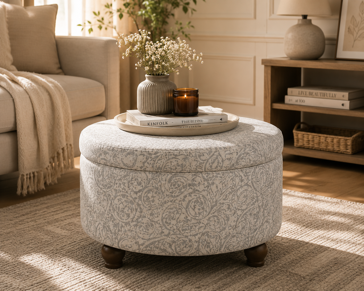Zenvry Orin™ Floral Storage Ottoman