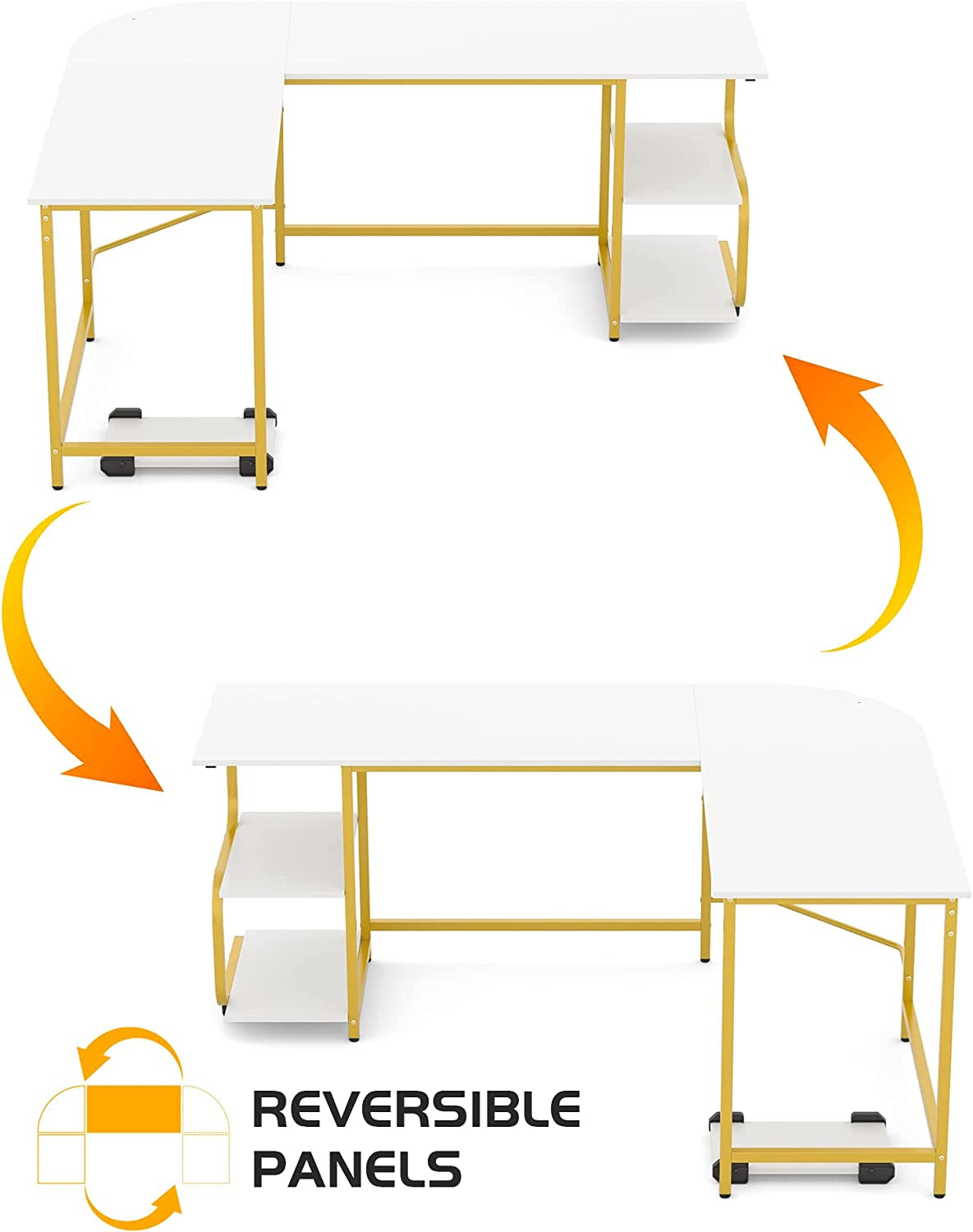Reversible L-Shaped Desk with Ample Surface Area, 61-Inch Durable Corner Workstation with Storage Shelves, Premium Office Computer Desk for Home and Gaming Use