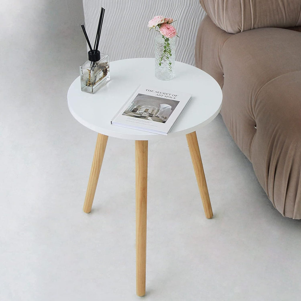 Modern Round Side Table - Compact Accent Table Nightstand for Living Room, Bedroom, and Office - 15.7''D x 19.69''H (White)
