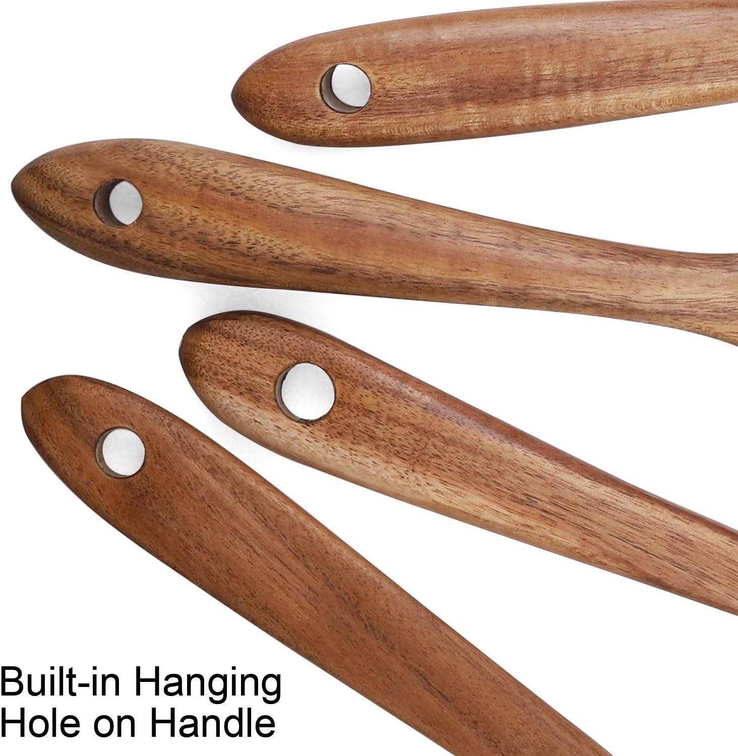 4-Piece Wooden Cooking Utensil Set for Non-Stick Cookware - Includes Spatula, Fork, Turner, Ladle, and Strainer Spoons