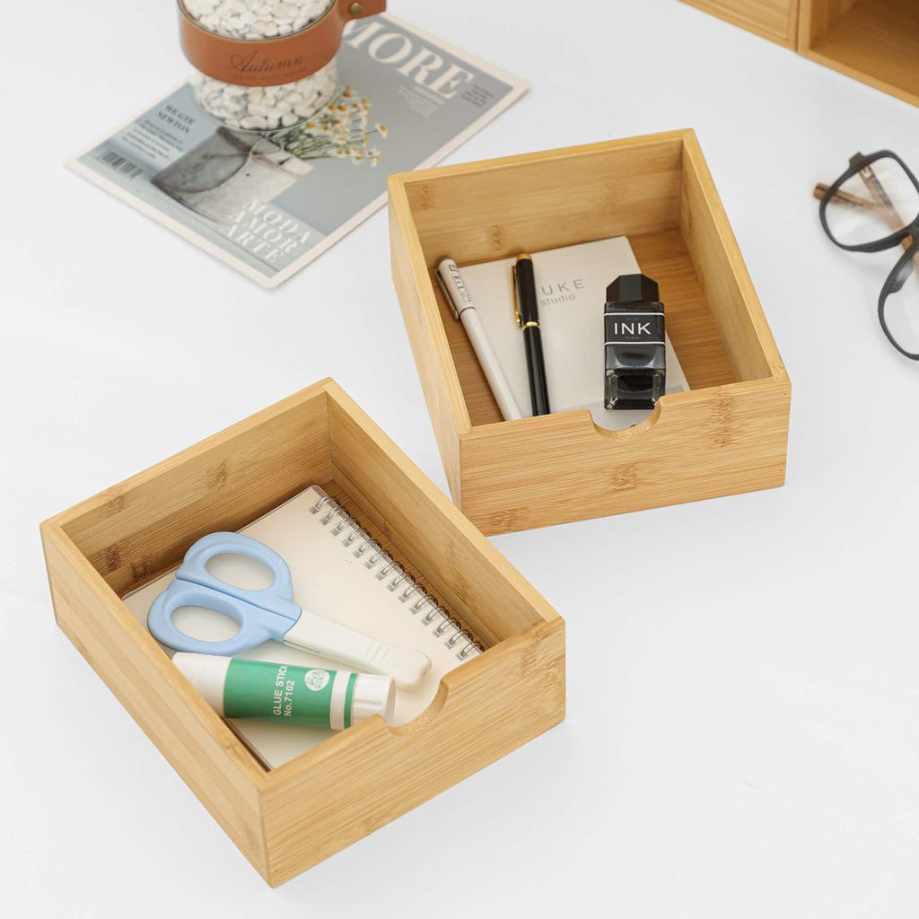 Bamboo Desk Drawer Organizer with Three Drawers for Efficient Tabletop Storage in Office and Home