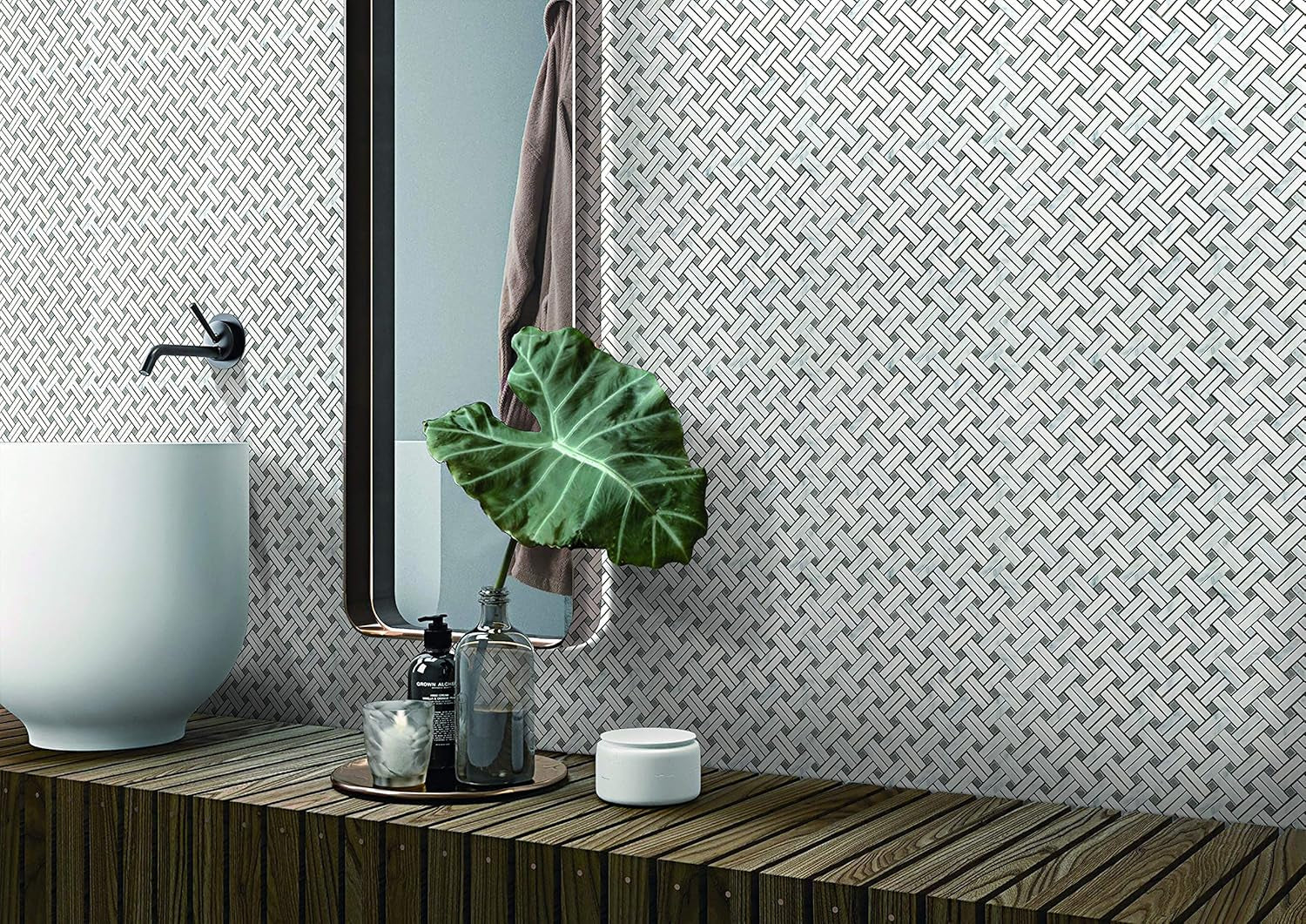 5 Sheets Marble Mosaic Tile for Kitchen Backsplash, Bathroom Shower Floor Etc, Knot Collection, Strips and Dots, 12"X12"X3/8", Polished (Set of 5 Sheets, MM 7201 - Basket)