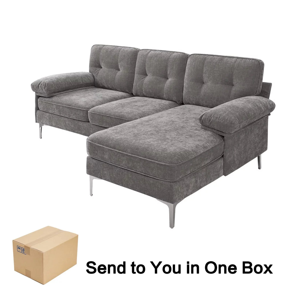 Convertible L-Shaped Sectional Sofa with Reversible Chaise Lounge in Gray Chenille Fabric, Ideal for Living Room, Apartment, or Office, Seats 3