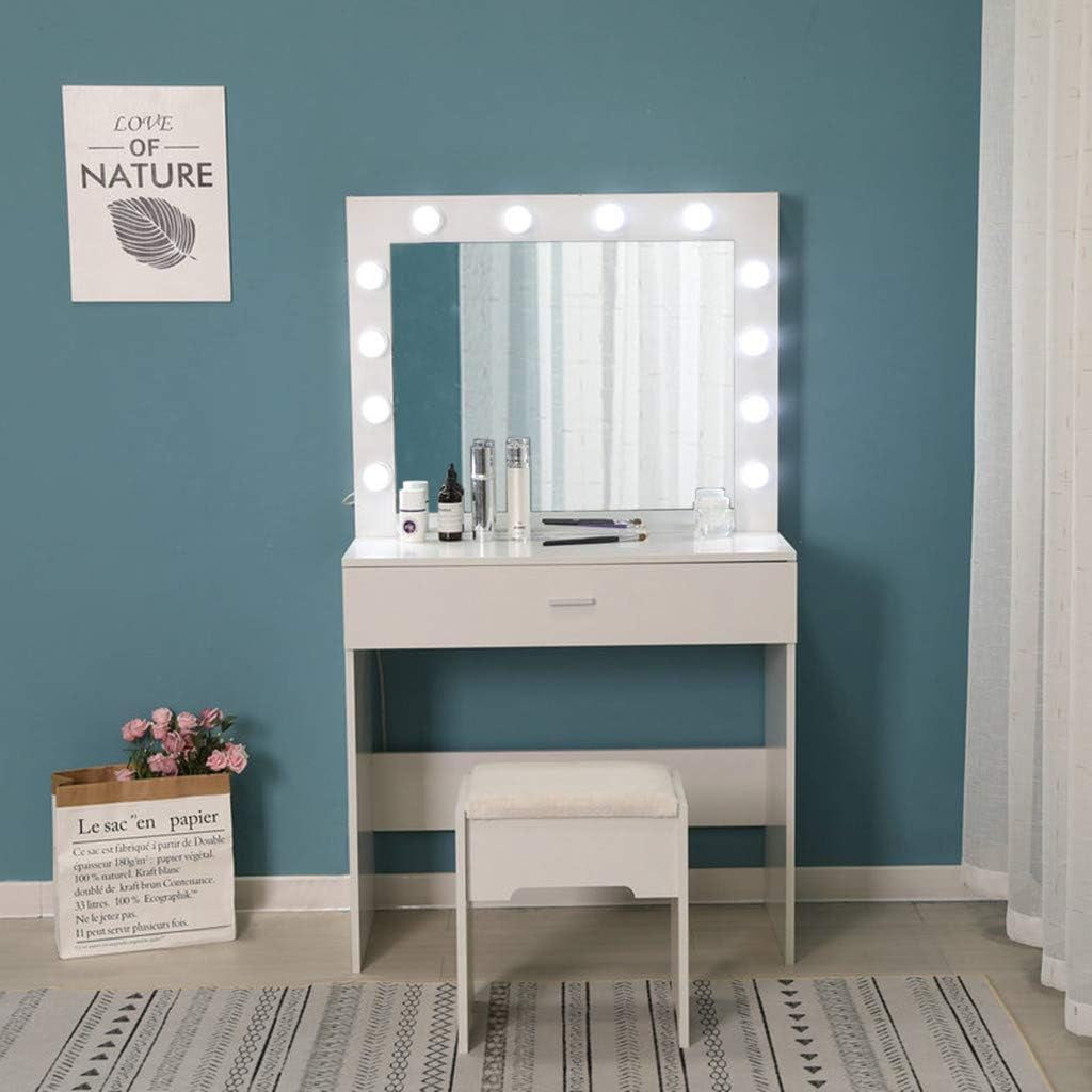 Makeup Vanity Set with 12-Light Mirror, Desk, Drawers, and Chair in Black/White Finish
