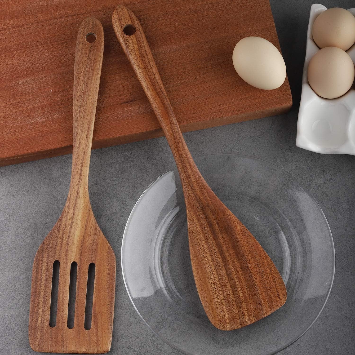 4-Piece Wooden Cooking Utensil Set for Non-Stick Cookware - Includes Spatula, Fork, Turner, Ladle, and Strainer Spoons