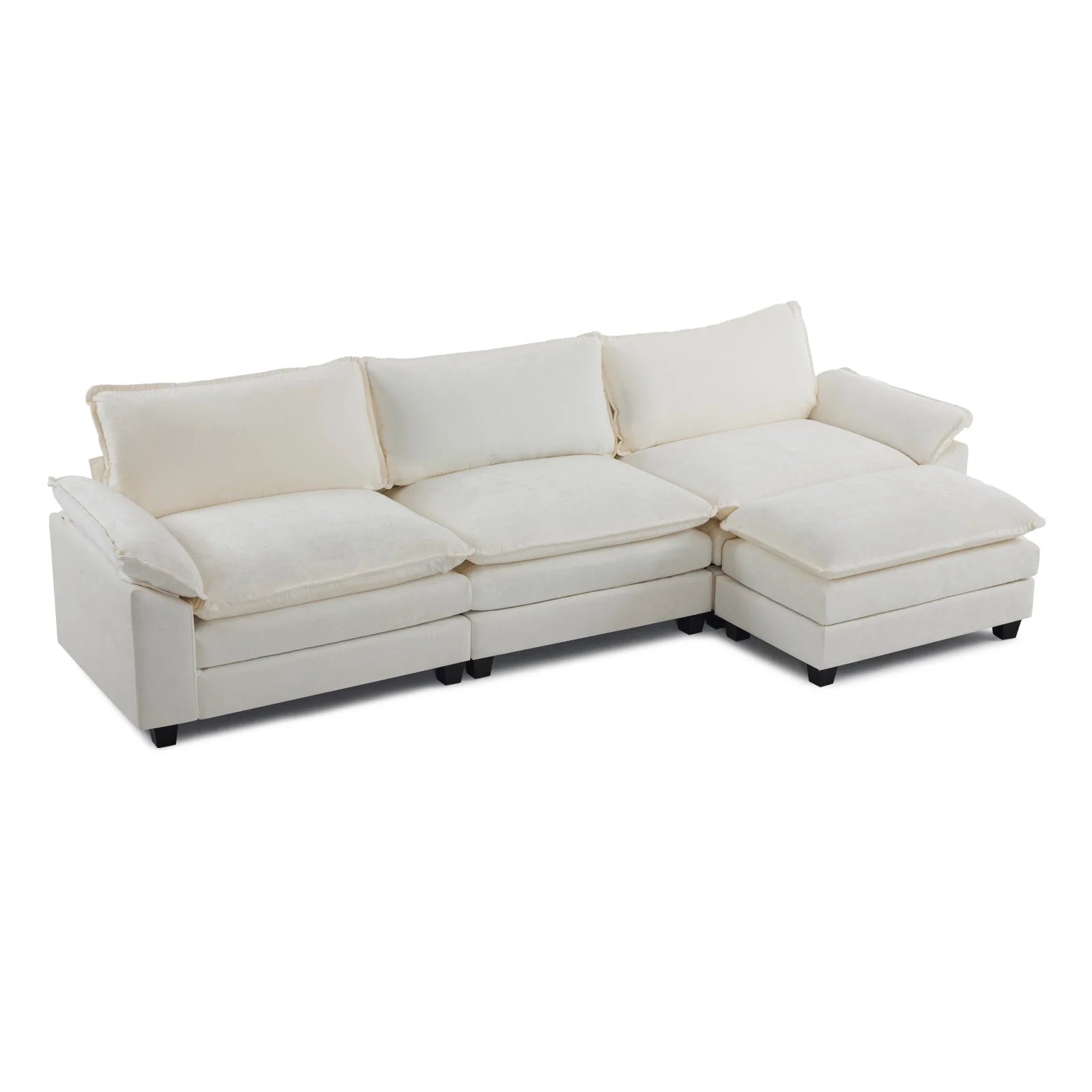 120" W Sectional Sofa L Shaped Couch with Chaise Living Room Sleeper Set, 3 Seats with Chenille and Double Layer Cushions Beige
