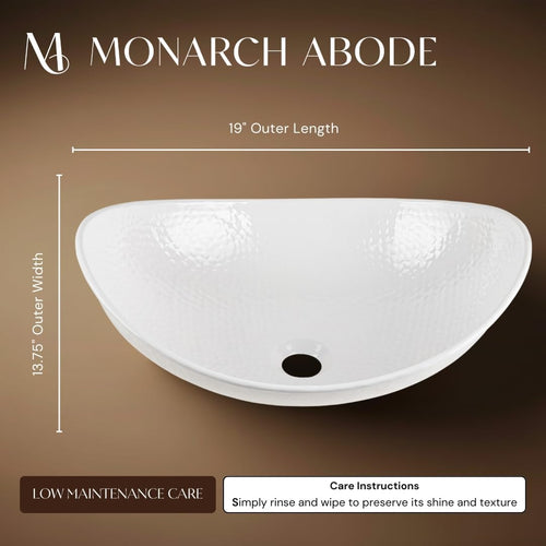 Bathroom Sink – 19-Inch Harbor Vessel Bathrooms Countertop Sink, Bathroom Vessel Sinks, above Counter Hand Hammered Classic White Aluminum Bath Sinks for Restroom Vanity or Powder Room