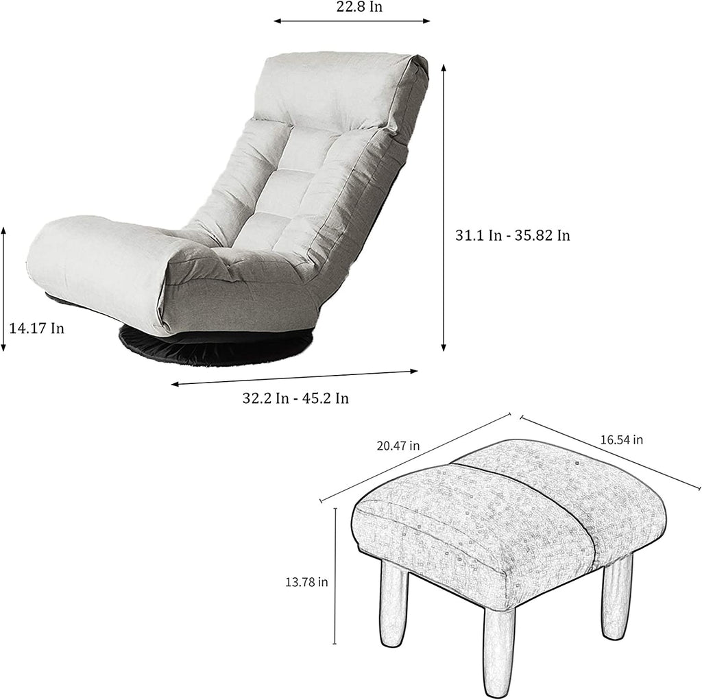 Chaise Lounge Sofa with 360-Degree Swivel, Adjustable Recliner Chair for Gaming and Relaxation, Foldable Design with Comfortable Backrest and Footrest, Grey