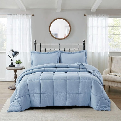 Velora™ Reversible Comforter Set – Blue (Queen)