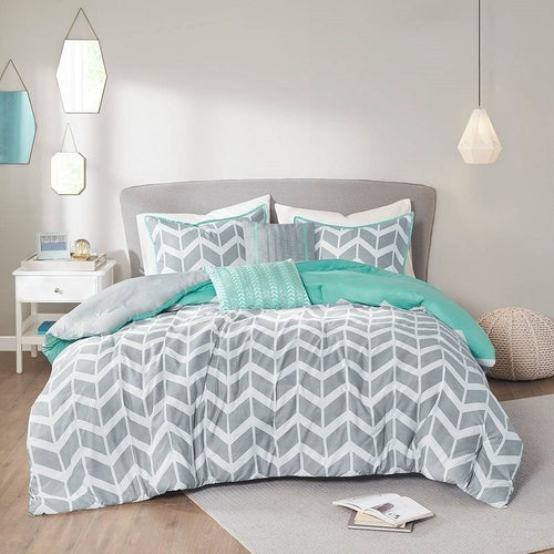 Velora™ Chevron Comforter Set – Grey Aqua (Twin/Twin XL)
