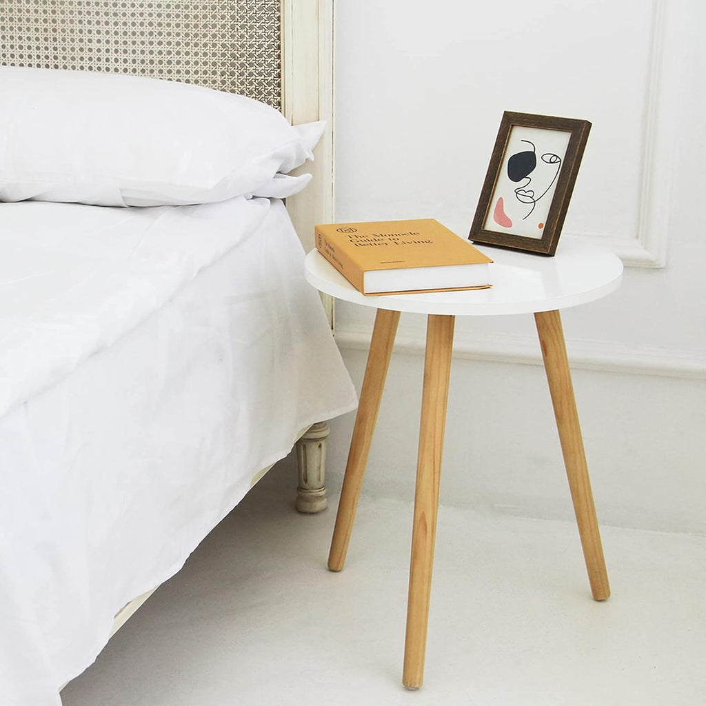 Modern Round Side Table - Compact Accent Table Nightstand for Living Room, Bedroom, and Office - 15.7''D x 19.69''H (White)