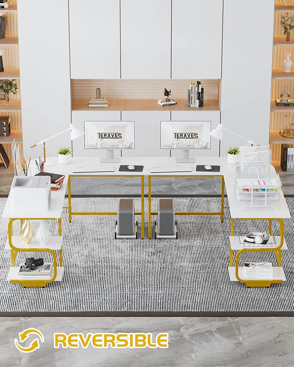 Reversible L-Shaped Desk with Ample Surface Area, 61-Inch Durable Corner Workstation with Storage Shelves, Premium Office Computer Desk for Home and Gaming Use