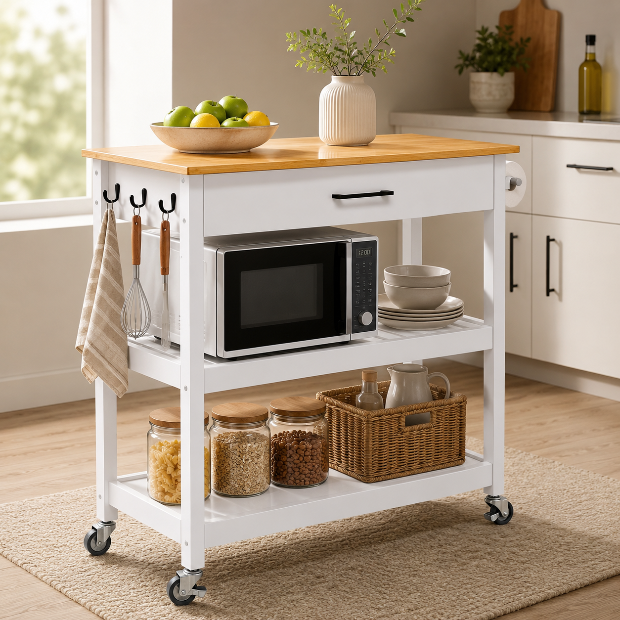 Zenvry Arka™ Bamboo Rolling Kitchen Cart