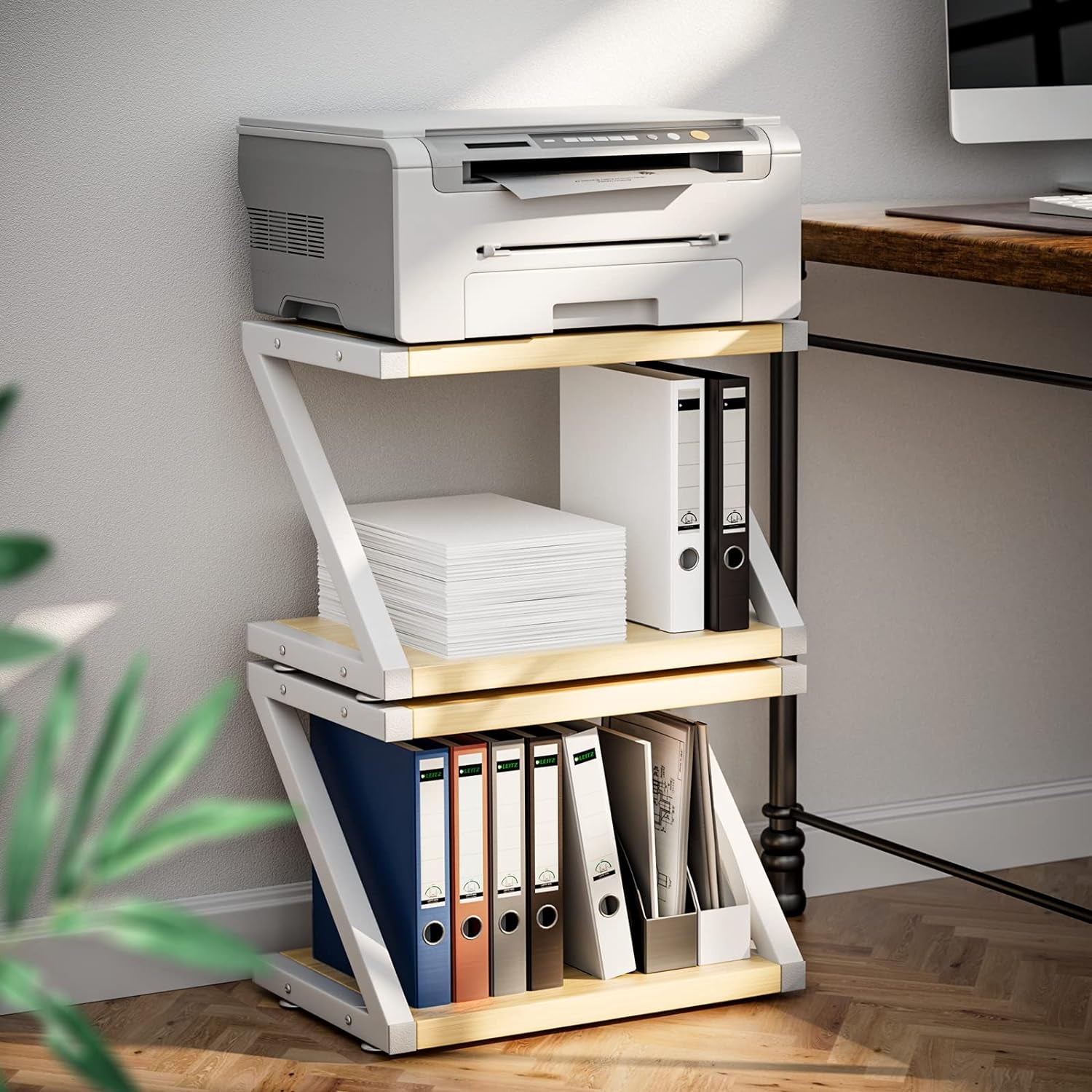 Desktop Stand for Printer - Desktop Shelf with anti - Skid Pads for Space Organizer as Storage Shelf, Book Shelf, Double Tier Tray with Hardware & Steel for MINI 3D Printer by