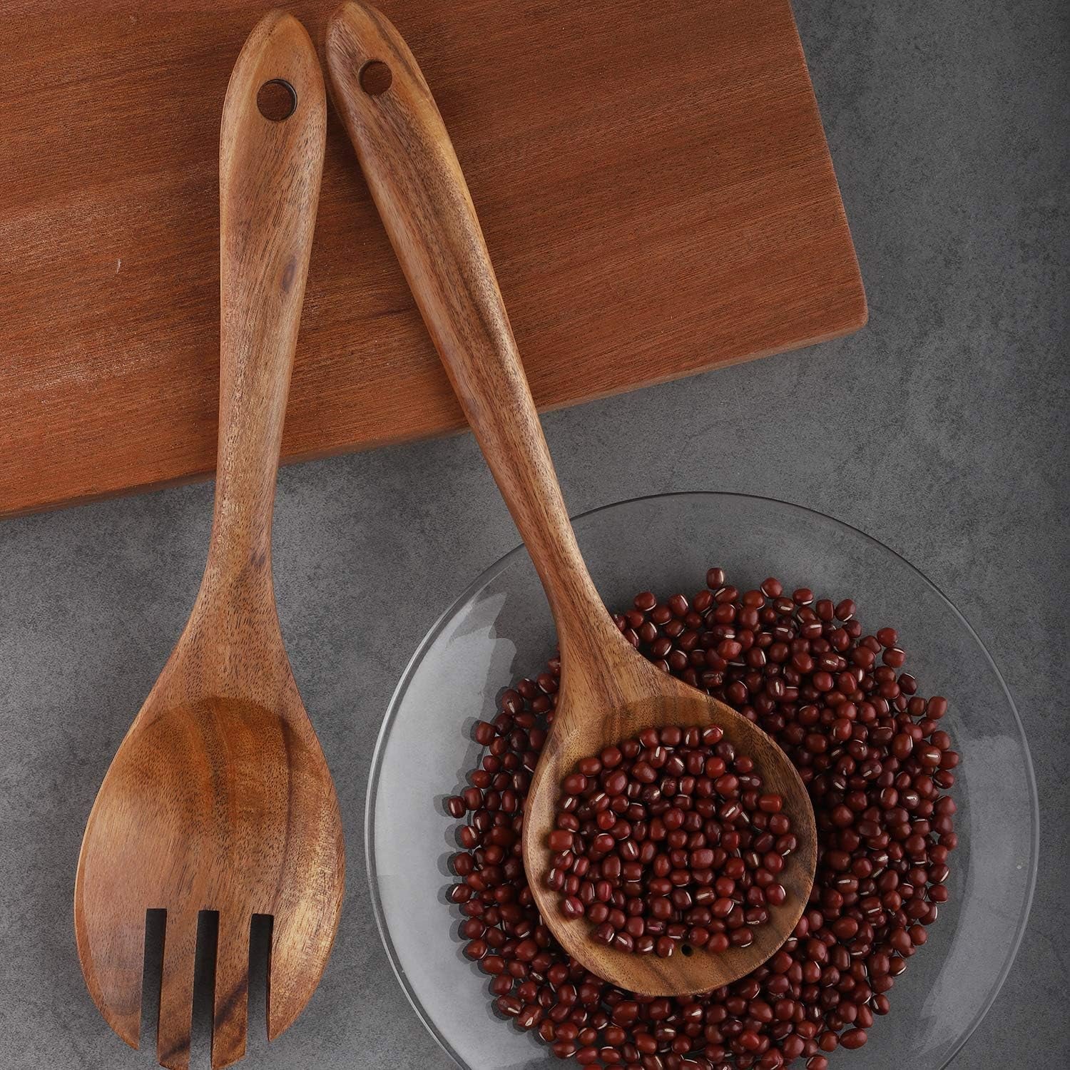 4-Piece Wooden Cooking Utensil Set for Non-Stick Cookware - Includes Spatula, Fork, Turner, Ladle, and Strainer Spoons