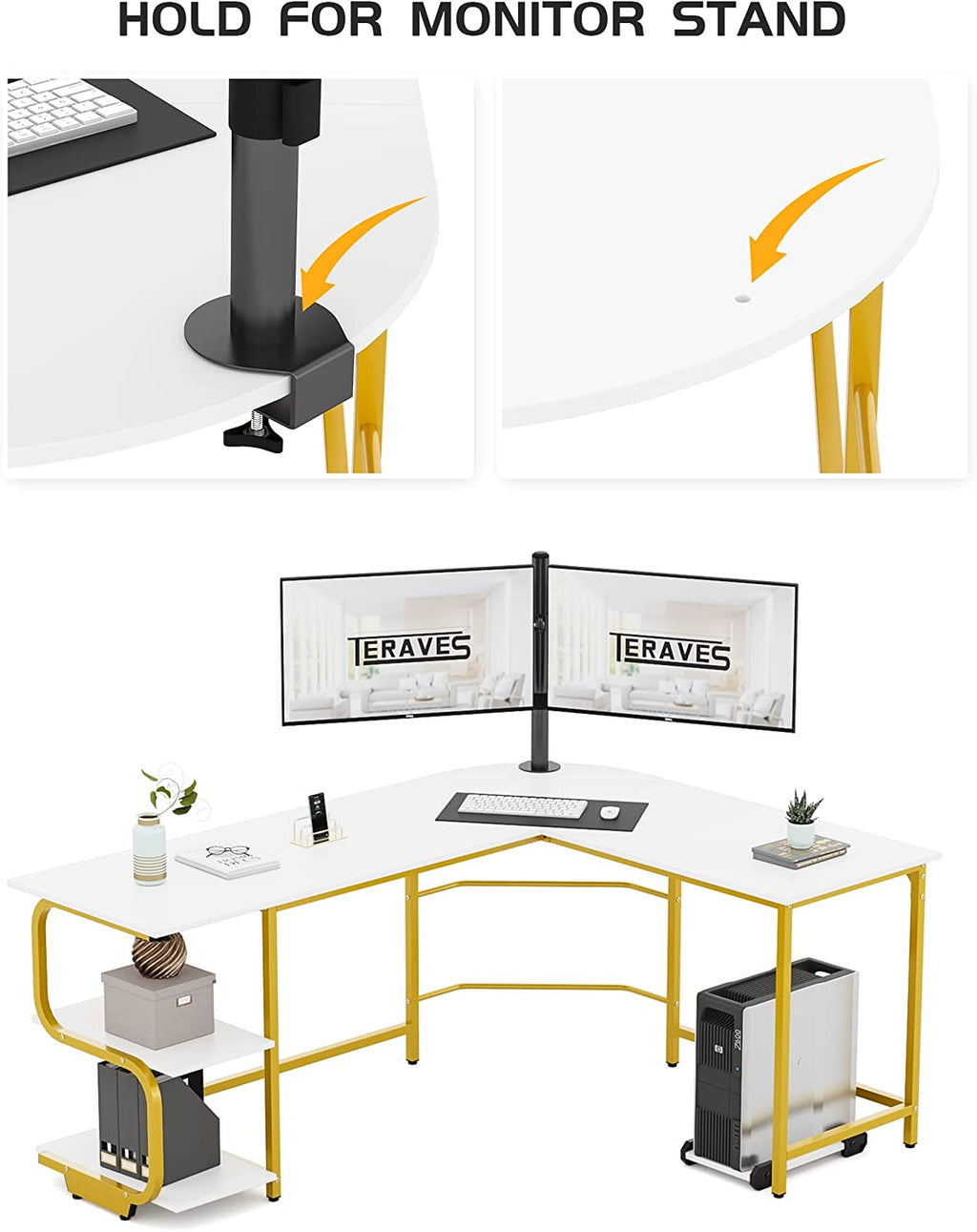 Reversible L-Shaped Desk with Ample Surface Area, 61-Inch Durable Corner Workstation with Storage Shelves, Premium Office Computer Desk for Home and Gaming Use