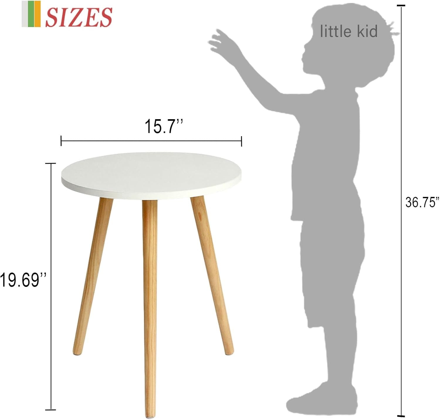 Modern Round Side Table - Compact Accent Table Nightstand for Living Room, Bedroom, and Office - 15.7''D x 19.69''H (White)