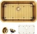 Gold Kitchen Sink 30 Inch, SUS304 Stainless Steel Undemount Kitchen Sinks, 30" X 18" X 9" Large and Deep Single Bowl Kitchen Sinks with Grid and Sink Drain Assembly