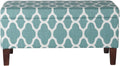 Large Teal Blue Geometric Upholstered Rectangular Storage Ottoman Bench with Hinged Lid