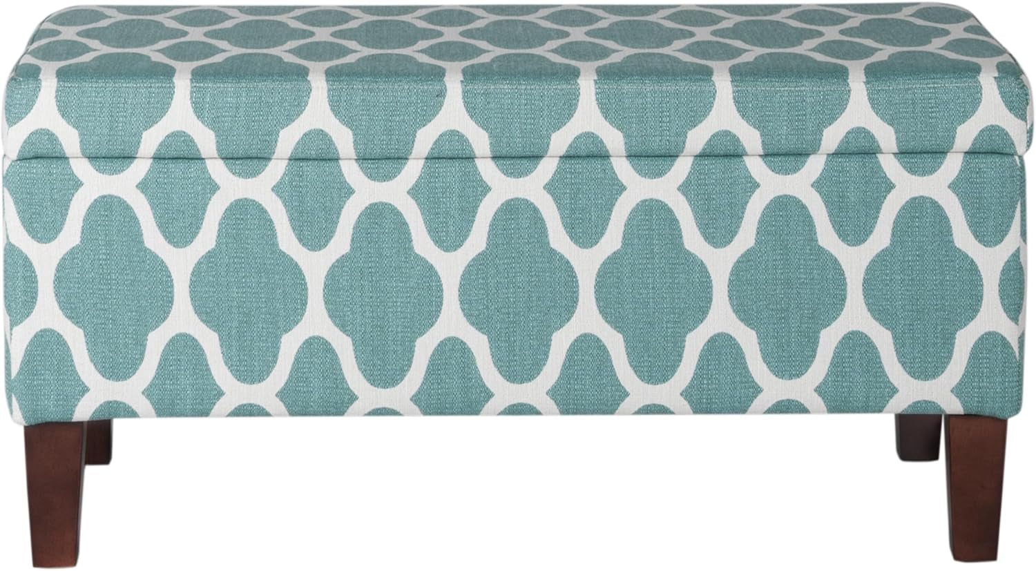 Large Teal Blue Geometric Upholstered Rectangular Storage Ottoman Bench with Hinged Lid